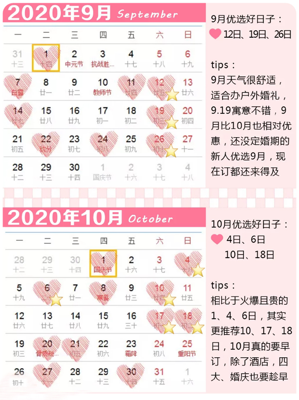  2020結婚吉日速查版，這10個好日子趕緊搶酒店  第5張