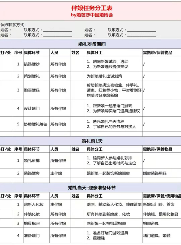 超清晰的伴娘任務清單，附分工表！  第8張