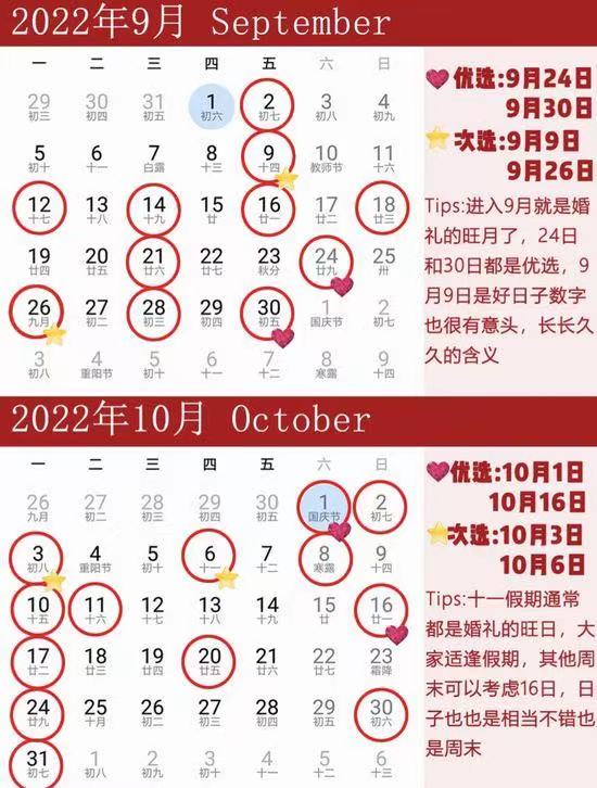 2022年最全結婚吉日表，還沒定日子趕緊收藏！  第6張
