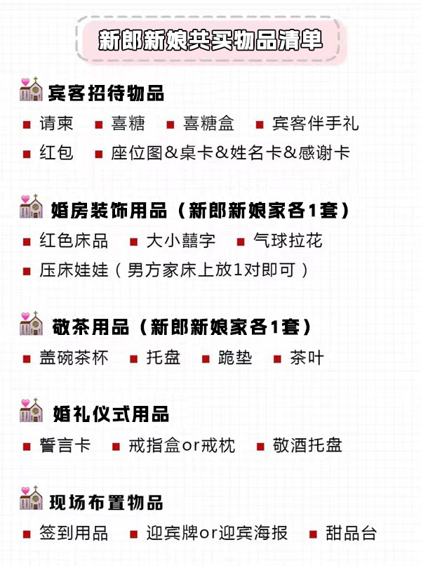 備婚&婚禮男方女方必買物品及聘禮嫁妝清單！  第7張